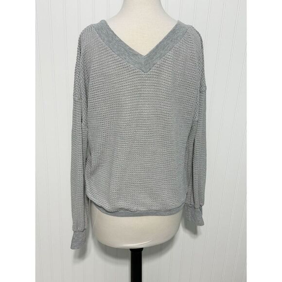 Women's Waffle Knit V-Neck Casual‎ Long Sleeve Pullover Sweater Gray Size Large - Picture 6 of 12